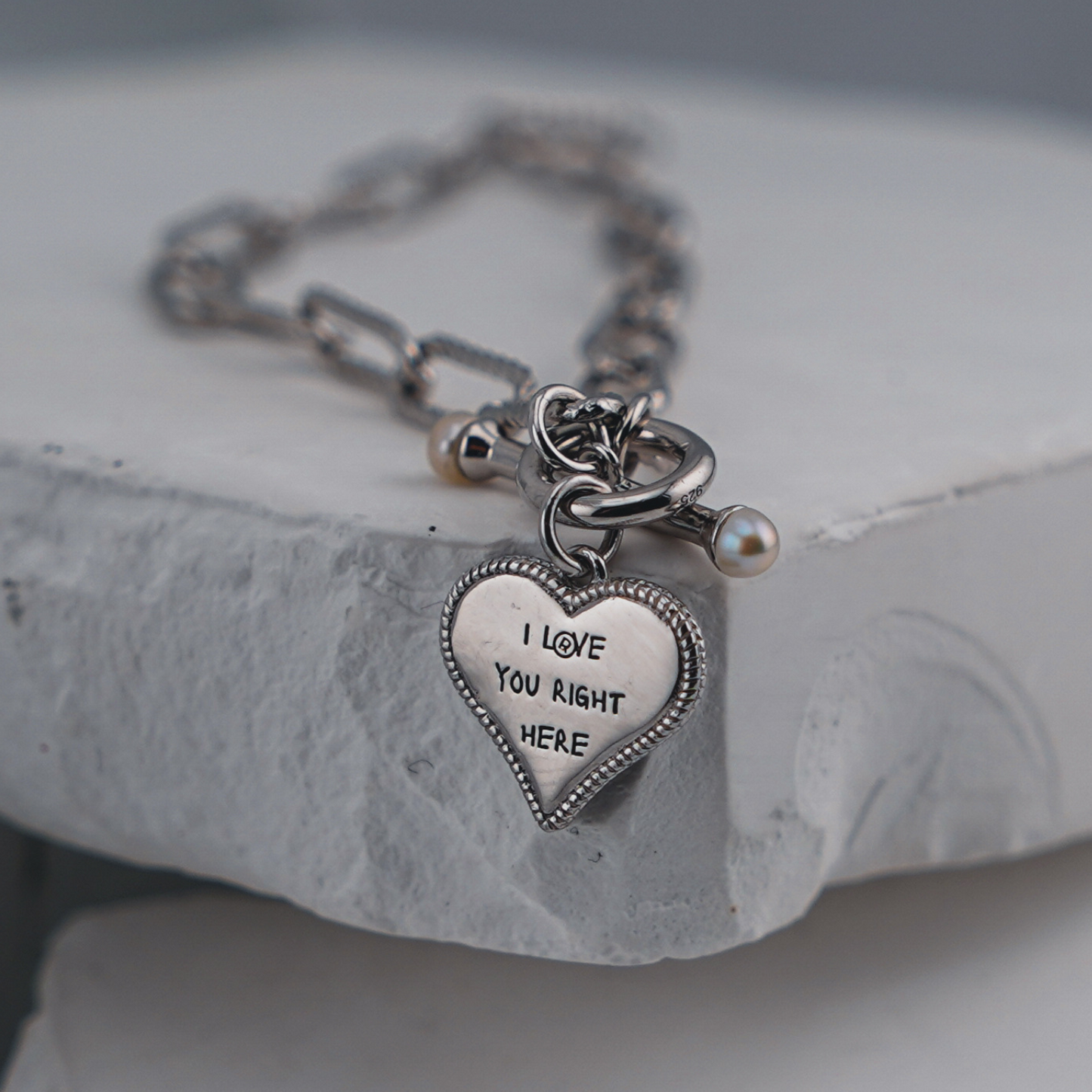 "i love you right here" .925 sterling silver bracelet